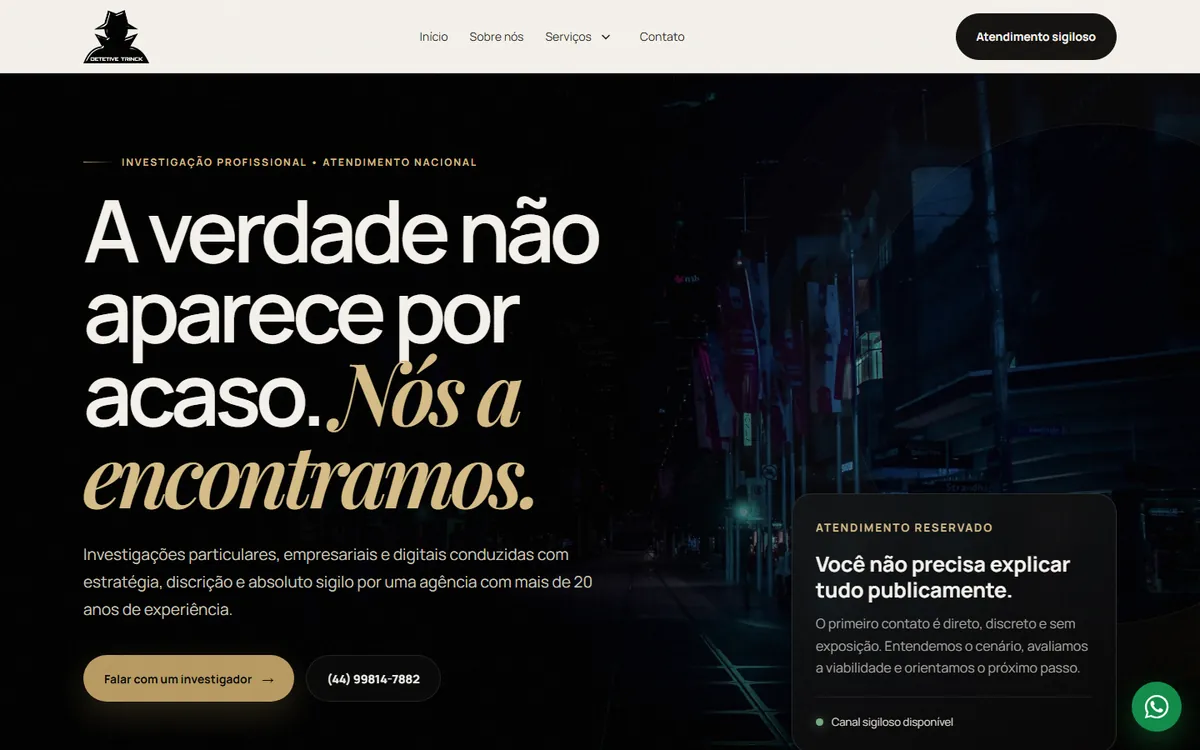 Captura da página inicial do site Detetive Trinck